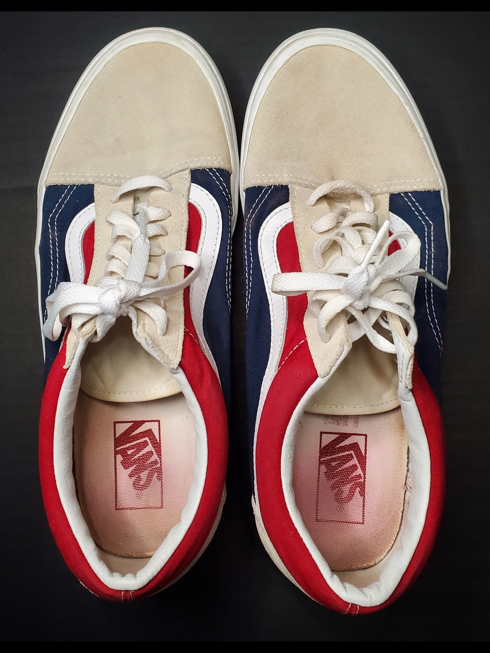 Vans Old Skool Lace-Up Sneakers - Beige/Blue/Red Mens 11